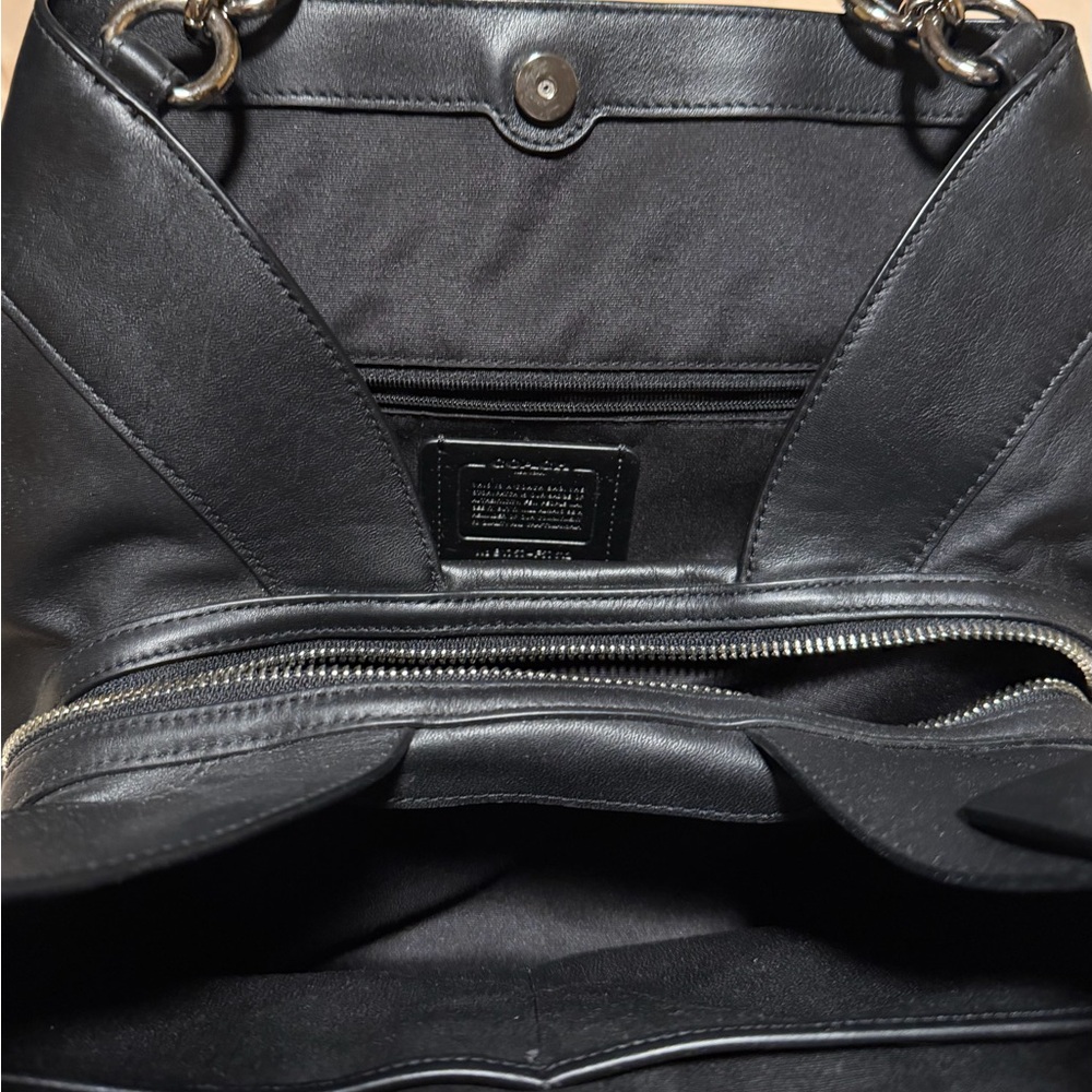 Coach Black Leather Shoulder Bag with Silver Accents